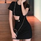Short-sleeve Cutout Mini Sheath Dress Black - One Size