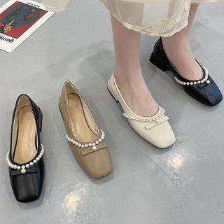 Chunky Heel Faux Pearl Pumps
