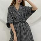 Check Elbow-sleeve Playsuit
