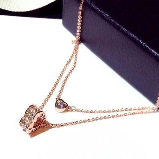 Rhinestone Pendant Necklace 1 Pair - Gold - One Size