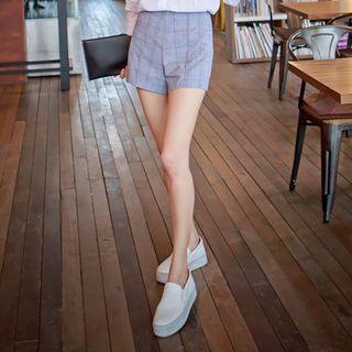 Zip-side Glen-plaid Shorts