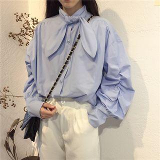 Plain Puff-sleeve Loose-fit Blouse
