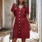 Short-sleeve Buttoned V-neck Dress