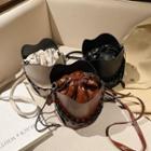 Woven Top Handle Plain Bucket Bag