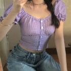 Plaid Short-sleeve Top Violet - One Size