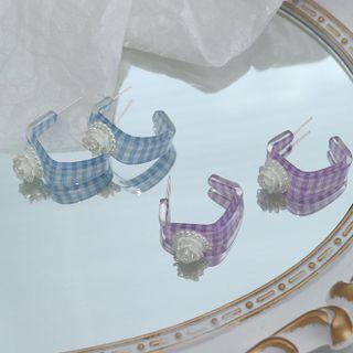 Floral Check Open Hoop Earring