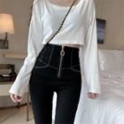 Contrast Stitching High-waist Skinny Pants