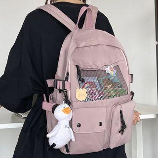 Mesh Panel Zip Nylon Backpack