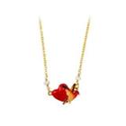 Fashion Simple Plated Gold Enamel Bird Heart Necklace Golden - One Size