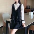 Mock Two-piece Long-sleeve Mini Chiffon Dress