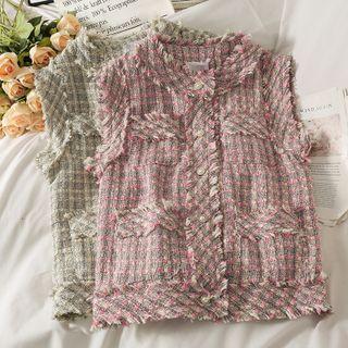 Fringed-trim Tweed Vest Jacket