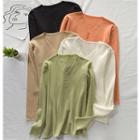 Buttoned V-neck Long-sleeve Knit Top