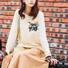 Embroidered Bell-sleeve Knit Top