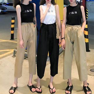 Set: Lettering Tank Top + Cropped Straight Cut Pants