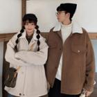 Long-sleeve Plain Shearling Panel Coat