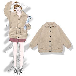Single-breasted Fleece Jacket Light Khaki - One Size