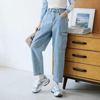 Cropped Wide-leg Cargo Jeans