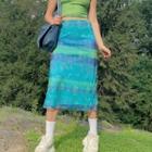 High Waist Color-block Mesh Midi Skirt