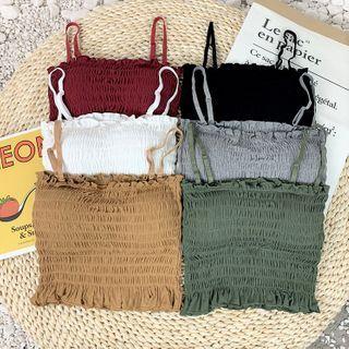 Padded Shirred Frill Trim Camisole Top