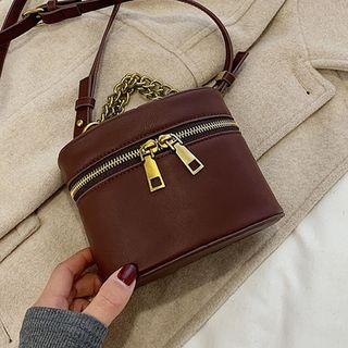Faux Leather Zip-up Bucket Bag