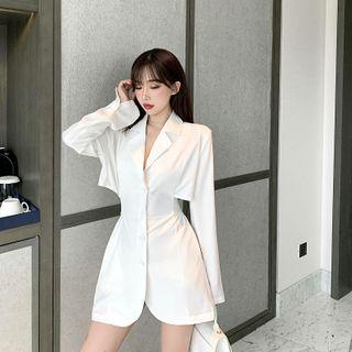 Long-sleeve Open-back A-line Mini Shirtdress