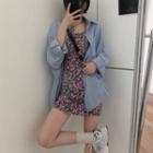 Loose-fit Long-sleeve Shirt / Floral Suspender Skirt