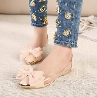 Pointy Bow Accent Clear Panel Flats
