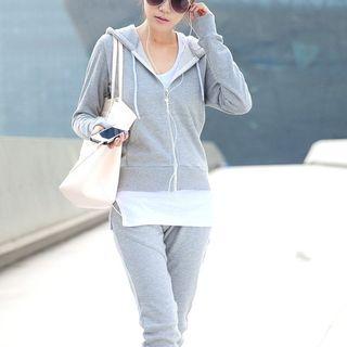 Set: Plain Hooded Jacket + Sweatpants