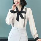 Bow Accent Long-sleeve Chiffon Top