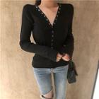 Long-sleeve Buttoned T-shirt Black - One Size