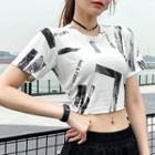 Short-sleeve Cropped Lettering Sports T-shirt