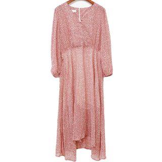 Floral Long-sleeve Tie-waist Midi A-line Dress