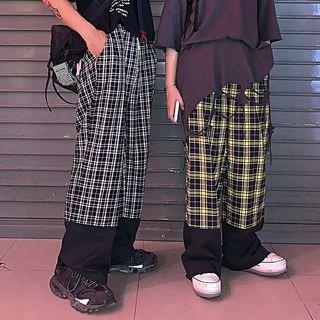 Plaid Color Block Wide-leg Pants