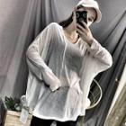 Long-sleeve Hooded Plain Long-sleeve Loose-fit Top