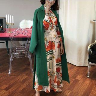 Long-sleeve Printed Maxi Shirt Dress / Open Front Coat