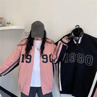 Number Print Buttoned Baseball Jacket