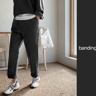 Band-waist Baggy Jeans Charcoal Gray - One Size