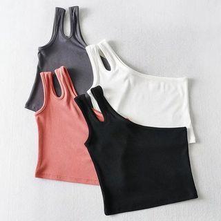 Cutout Asymmetrical Plain Crop Tank Top