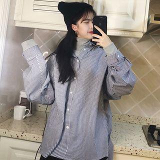Pinstriped Shirt / Turtleneck Long-sleeve T-shirt
