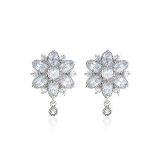 Fashion And Elegant Flower Stud Earrings With Cubic Zirconia Silver - One Size