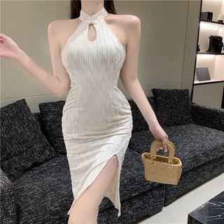 Halter Keyhole Front Mini Dress