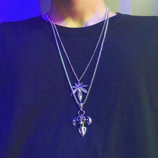 Alloy Skull & Leaf Pendant Layered Necklace