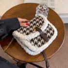 Houndstooth Print Woolen Chain Saddle Bag