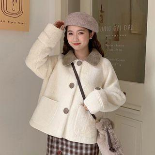 Contrast-trim Furry Buttoned Jacket