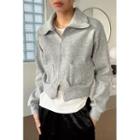 Collared Ribbed Cropped Zip-up Jacket