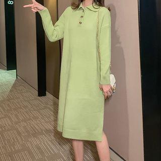 Polo-neck Midi Knit Dress