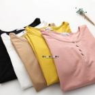 Plain Long-sleeve Henley T-shirt