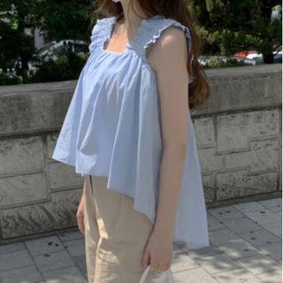 Ruffle Strap Camisole Top Sky Blue - One Size
