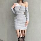 Long-sleeve Cold-shoulder Lace-up Mini Bodycon Dress
