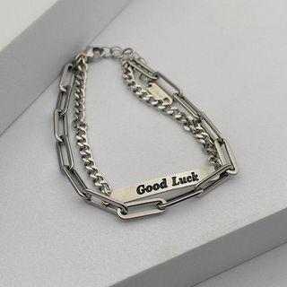Lettering Layered Alloy Bracelet Silver - One Size